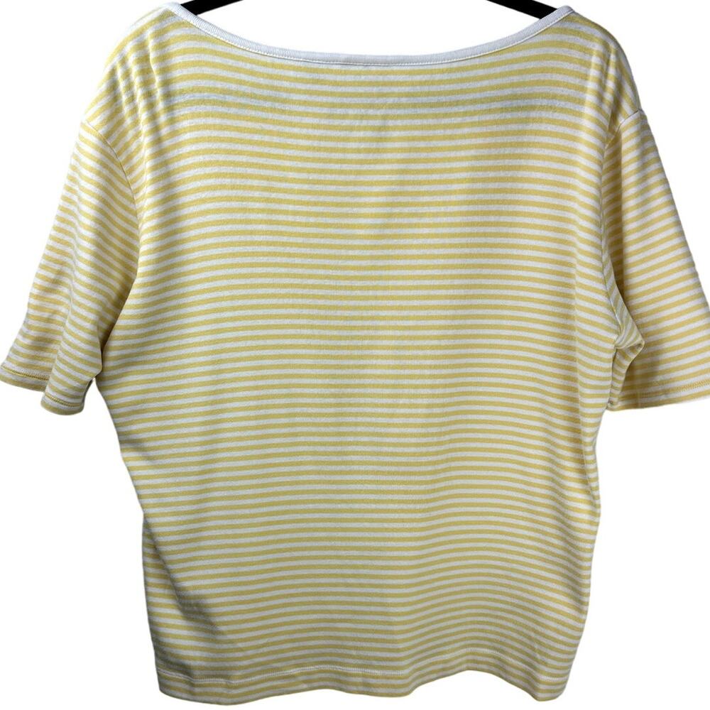 Chico's Women Sz Large Costal Button Front Boat Neck Detail Stripped Cotton Top - Picture 2 of 9